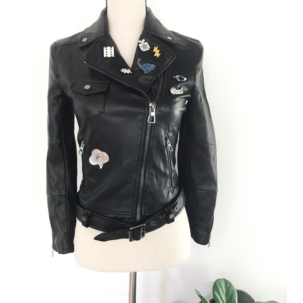 NWT H&M Dinosaur Pins Faux Moto Leather Jacket 4 - Picture 7 of 9